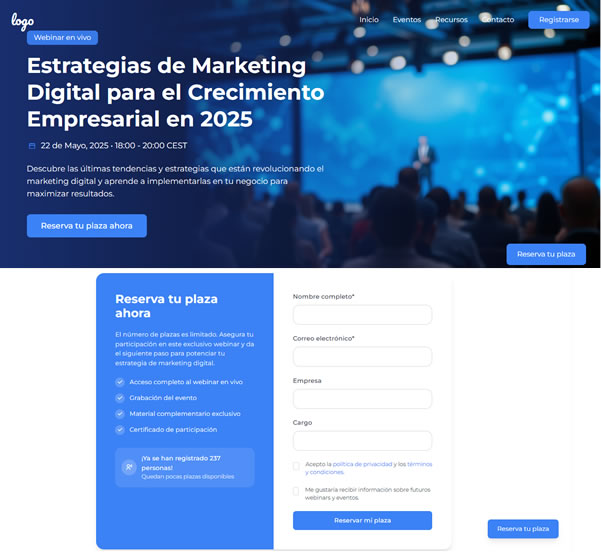 Landing Page Evento Landing Pages para eventos
